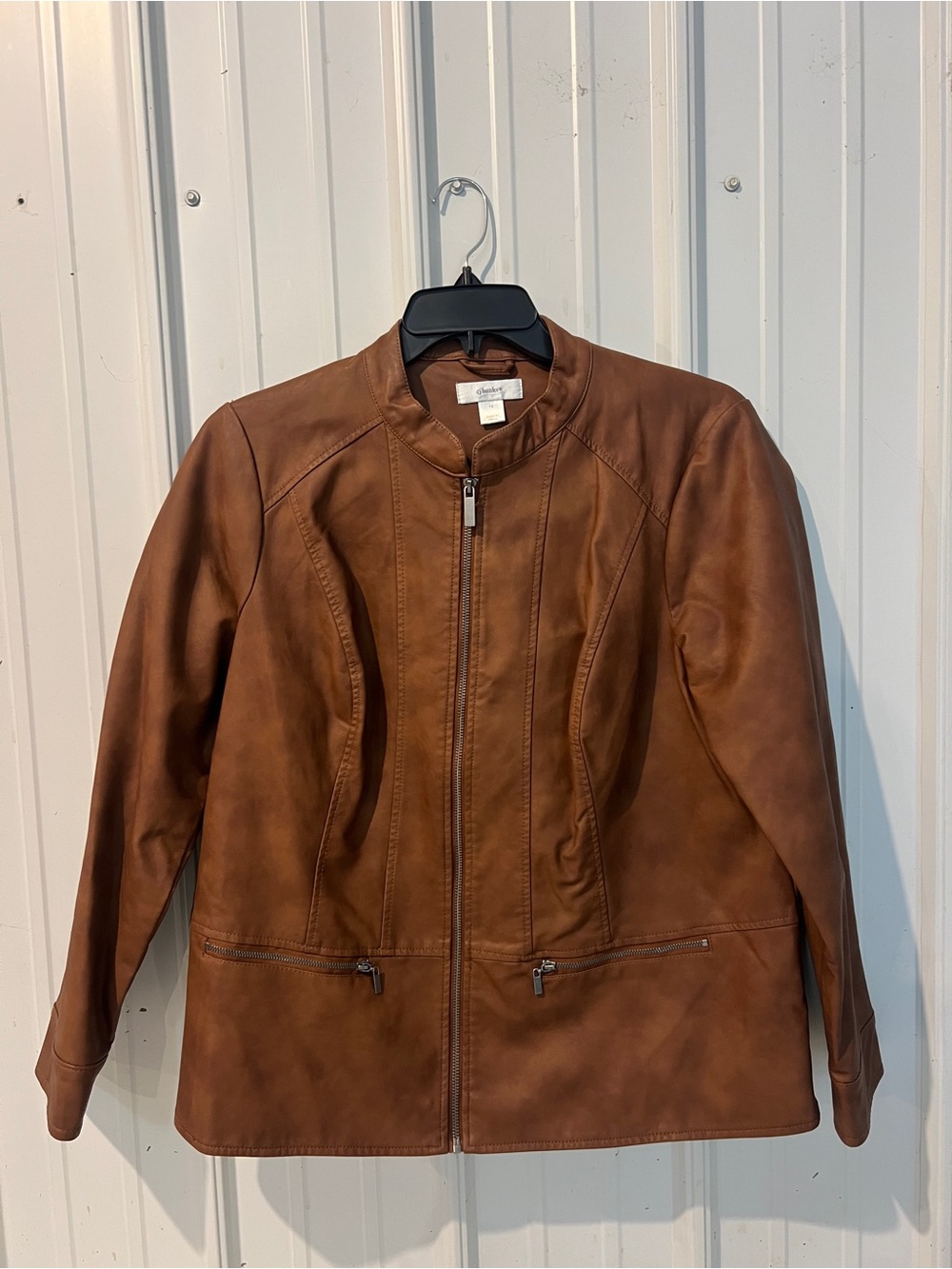 Christopher & Banks Cognac Leather Zip Jacket